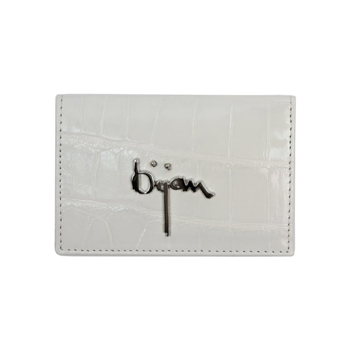 bijan Pearl White Alligator Card Holder