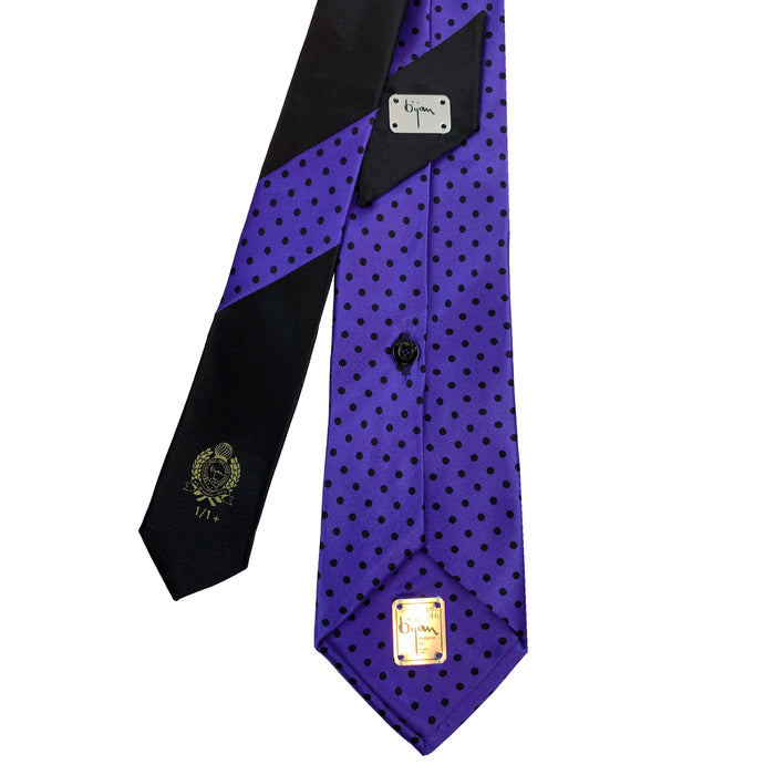 Bijan Bijan Purple And Black Polka Dot Pure Silk Tie Set
