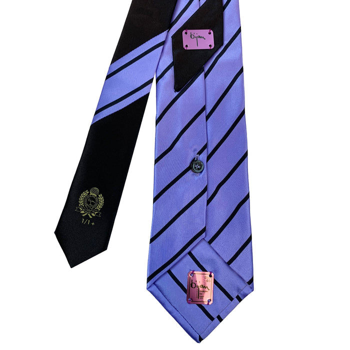 Bijan Bijan Purple And Black Stripe Pure Silk Tie Set