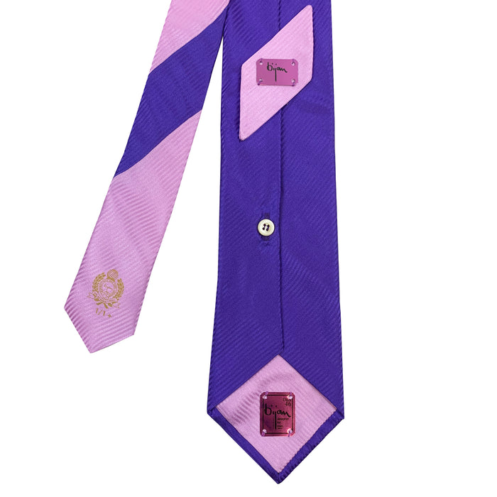Bijan Bijan Purple And Pink Stripe Pure Silk Tie Set