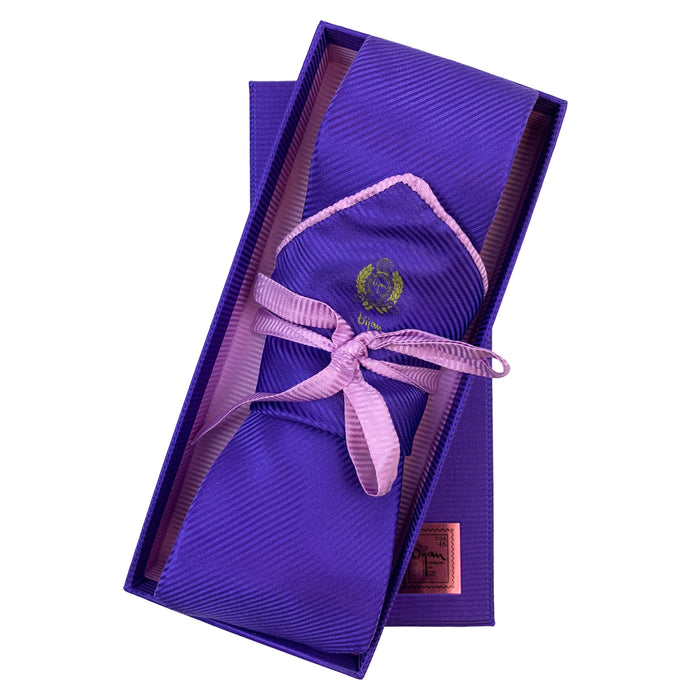 bijan Bijan Purple and Pink Stripe Pure Silk Tie Set