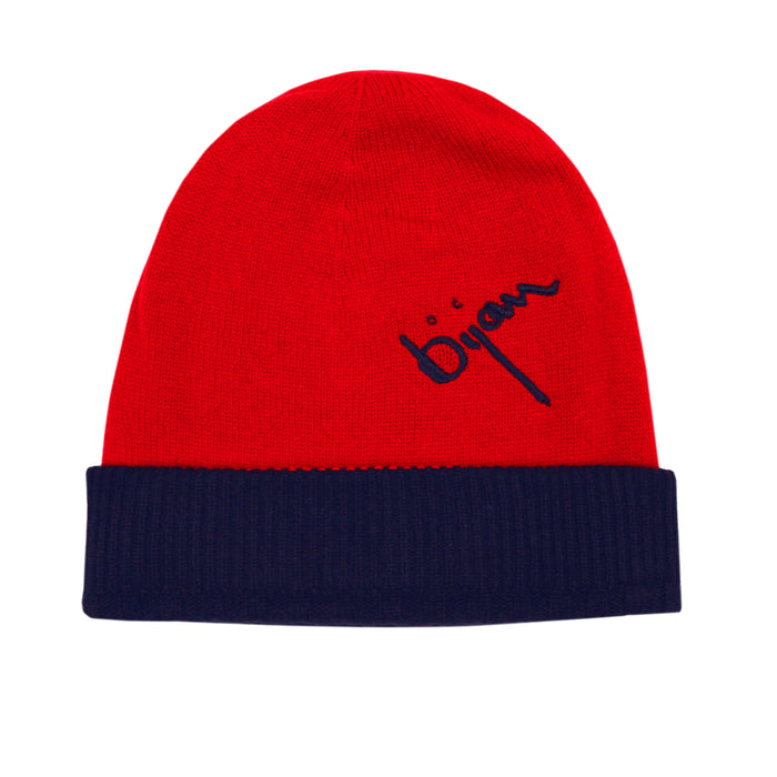 Bijan Bijan Red And Midnight Blue Cashmere Reversible Beanie