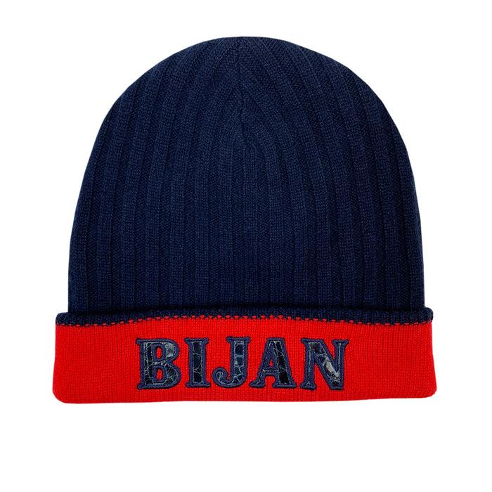 bijan Bijan Red and Midnight Blue Cashmere Reversible Beanie