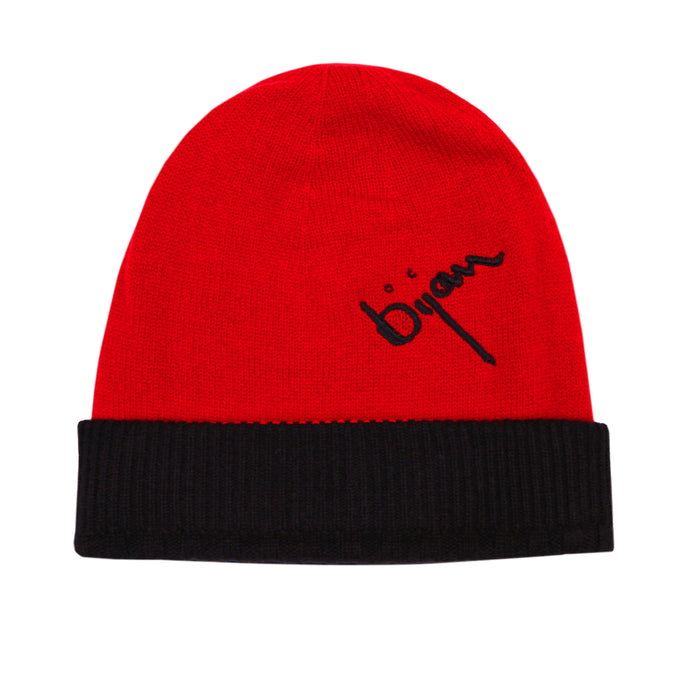 Bijan Bijan Red And Onyx Cashmere Reversible Beanie