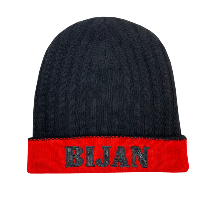 bijan Bijan Red and Onyx Cashmere Reversible Beanie