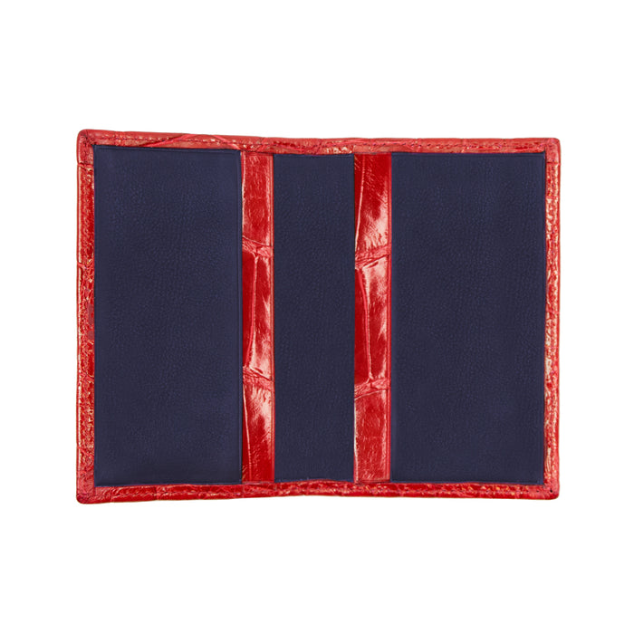 Bijan Bijan Red With Navy Interior Alligator Card Holder
