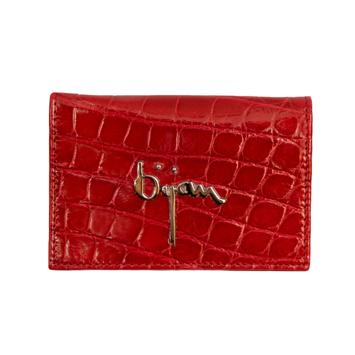 bijan Bijan Red with White Interior Alligator Card Holder