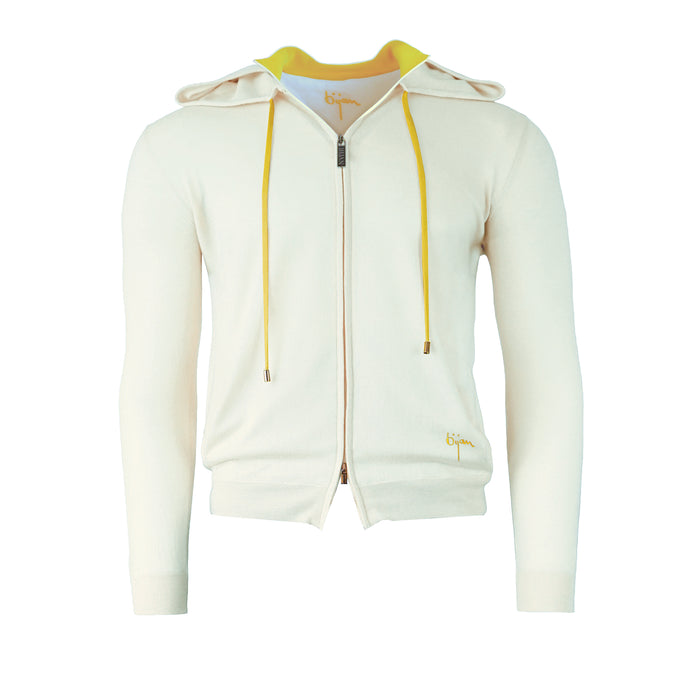 Bijan Silk And Cashmere White Cardigan With Hoodie
