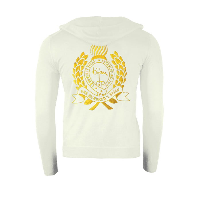 bijan Silk and Cashmere White Cardigan with Hoodie