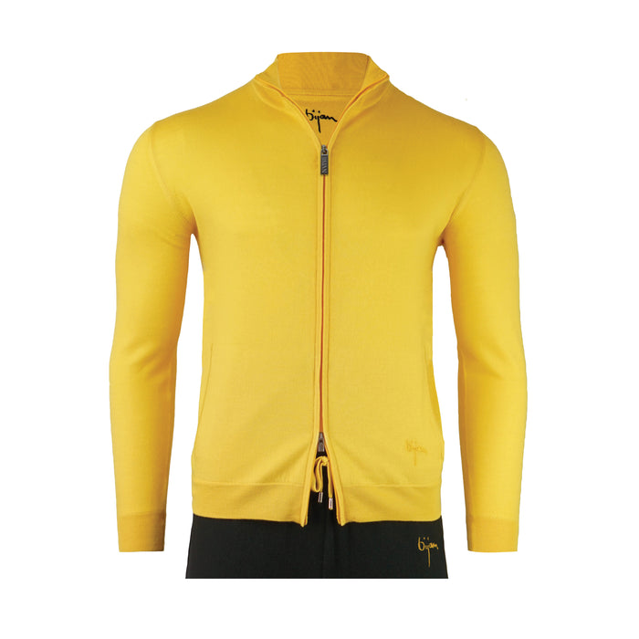 bijan Silk and Cashmere Yellow Cardigan