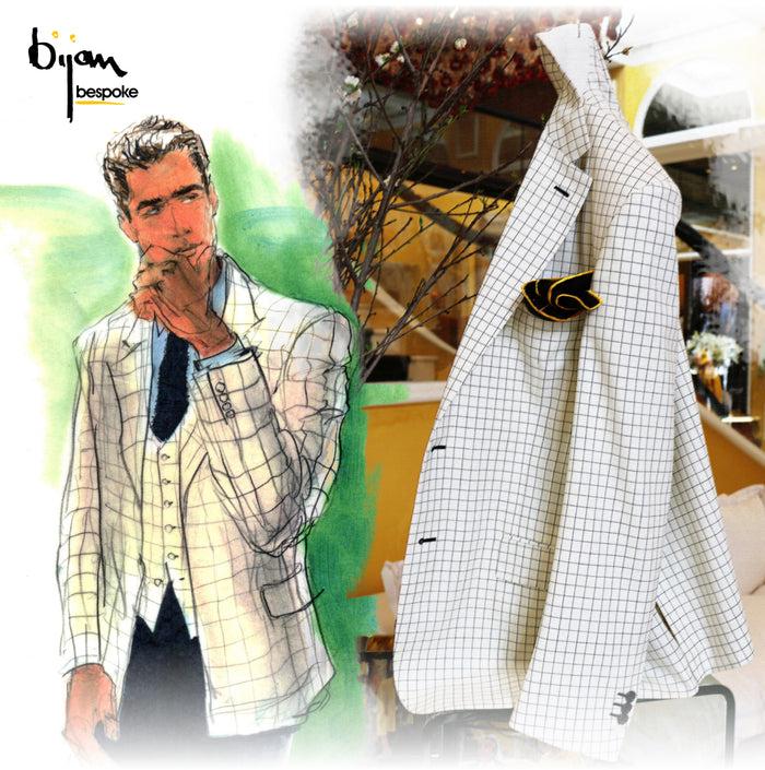 bijan Special Order White Wool Checkered Jacket