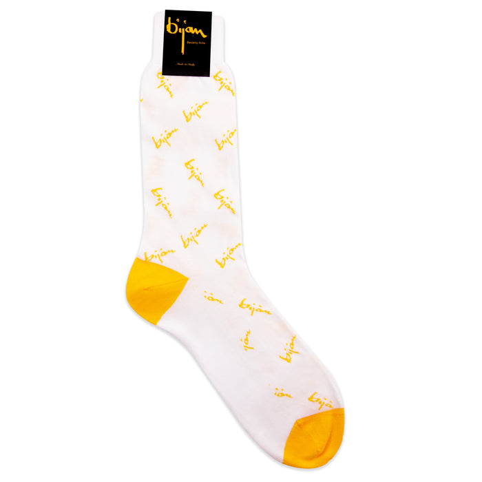 bijan White and Bijan Yellow Sneaker Socks