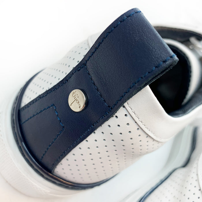 Bijan White Fine Leather Sneakers With Navy Detail