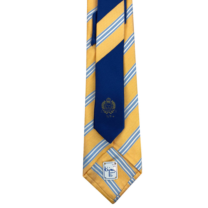 Bijan Bijan Yellow And Blue Stripe Pure Silk Tie Set