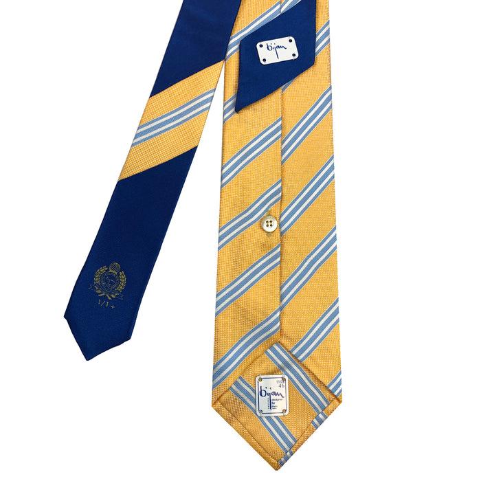 Bijan Bijan Yellow And Blue Stripe Pure Silk Tie Set