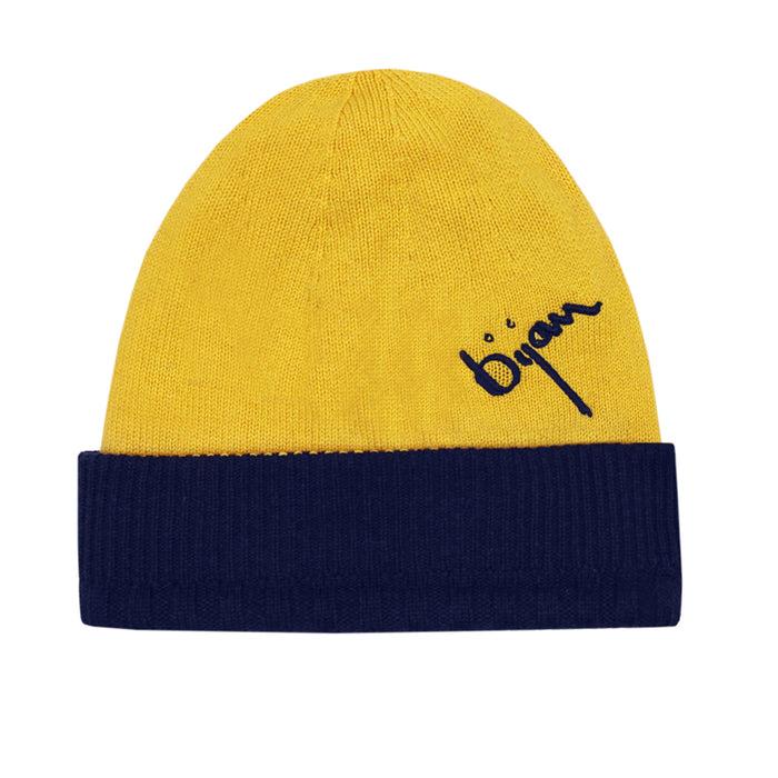 Bijan Bijan Yellow And Midnight Blue Cashmere Reversible Beanie