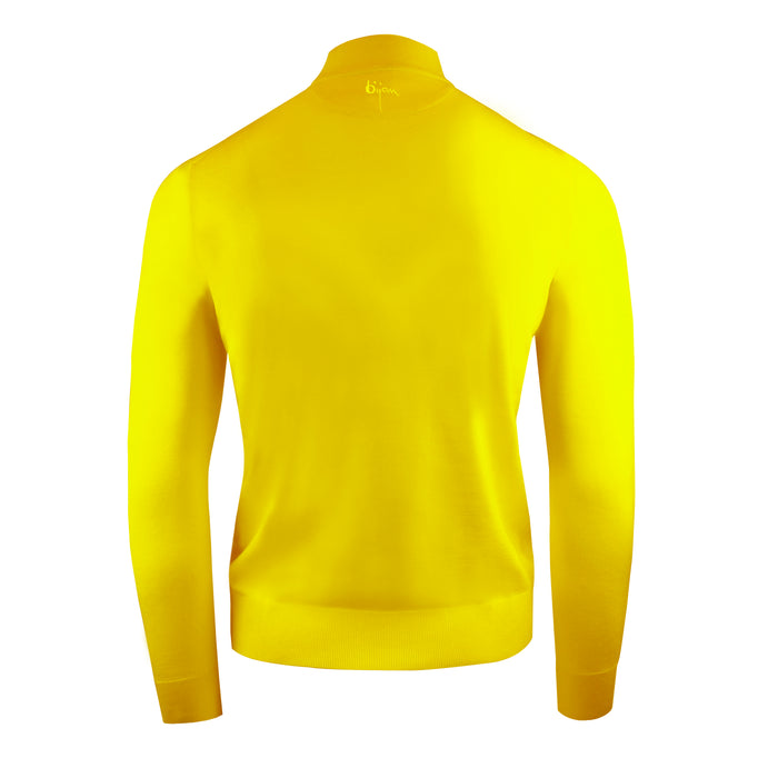 Bijan Yellow Cashmere And Silk Mock Neck Sweater