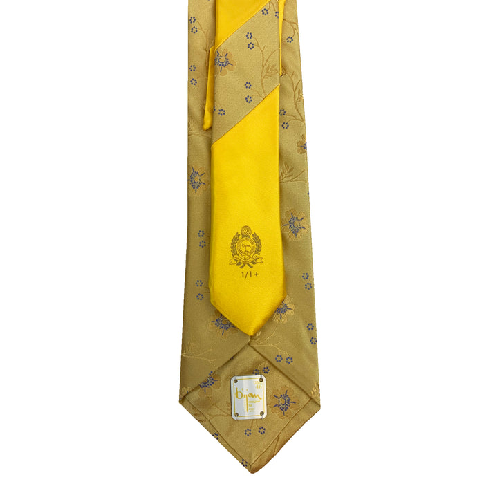 Bijan Bijan Yellow With Floral Detail Pure Silk Tie Set
