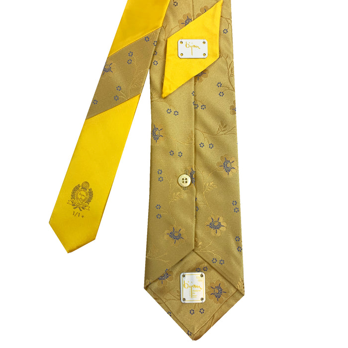 Bijan Bijan Yellow With Floral Detail Pure Silk Tie Set