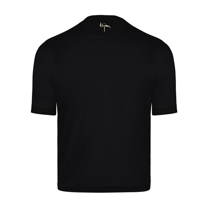 Bijan Black Round Neck Short Sleeve T-Shirt With 3 Buttons