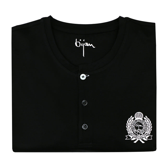 Bijan Black Round Neck Short Sleeve T-Shirt With 3 Buttons