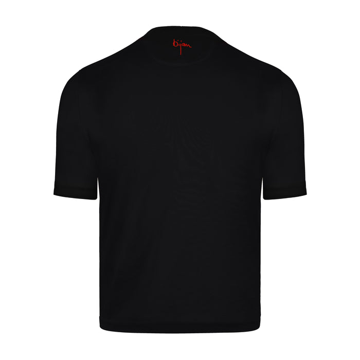 Bijan Black Round Neck Short Sleeve T-Shirt With 3 Buttons