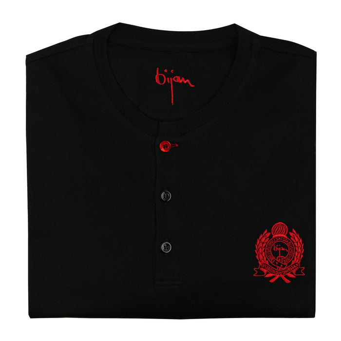 Bijan Black Round Neck Short Sleeve T-Shirt With 3 Buttons