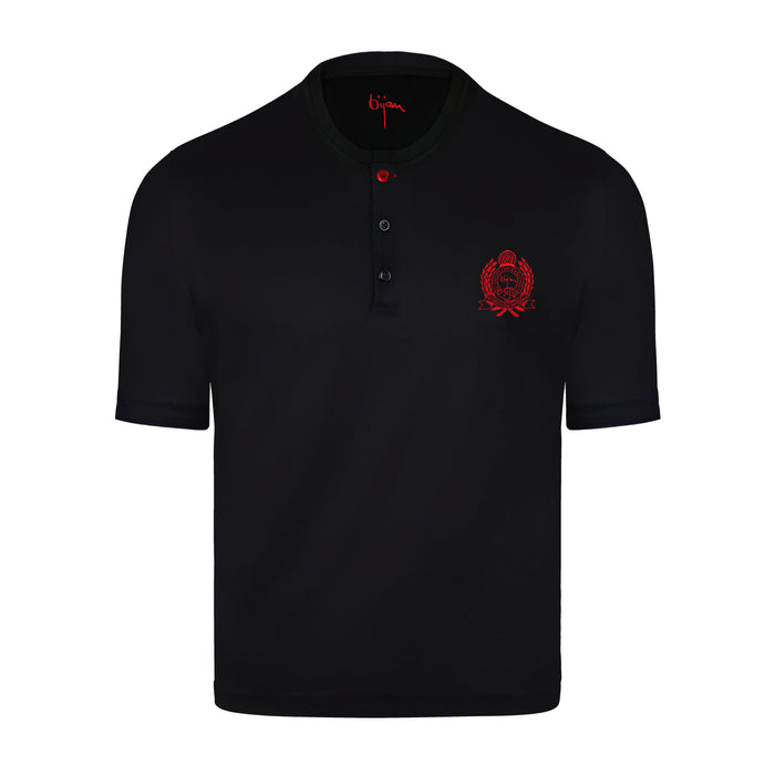 bijan Black Round Neck Short Sleeve T-Shirt with 3 Buttons