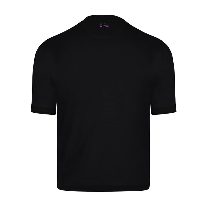 Bijan Black Round Neck Short Sleeve T-Shirt With 3 Buttons