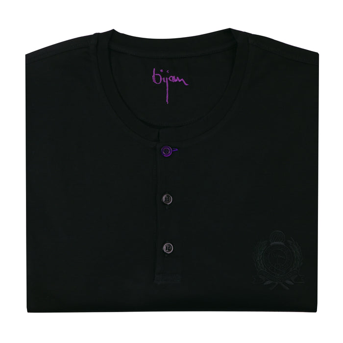 Bijan Black Round Neck Short Sleeve T-Shirt With 3 Buttons