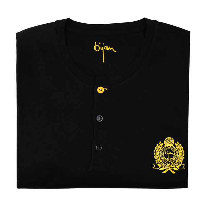 Bijan Black Round Neck Short Sleeve T-Shirt With 3 Buttons