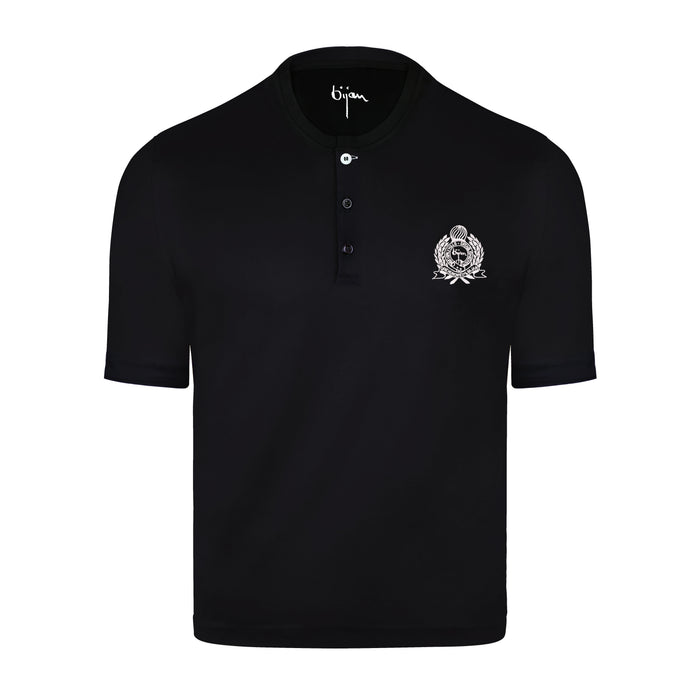 bijan Black Round Neck Short Sleeve T-Shirt with 3 Buttons