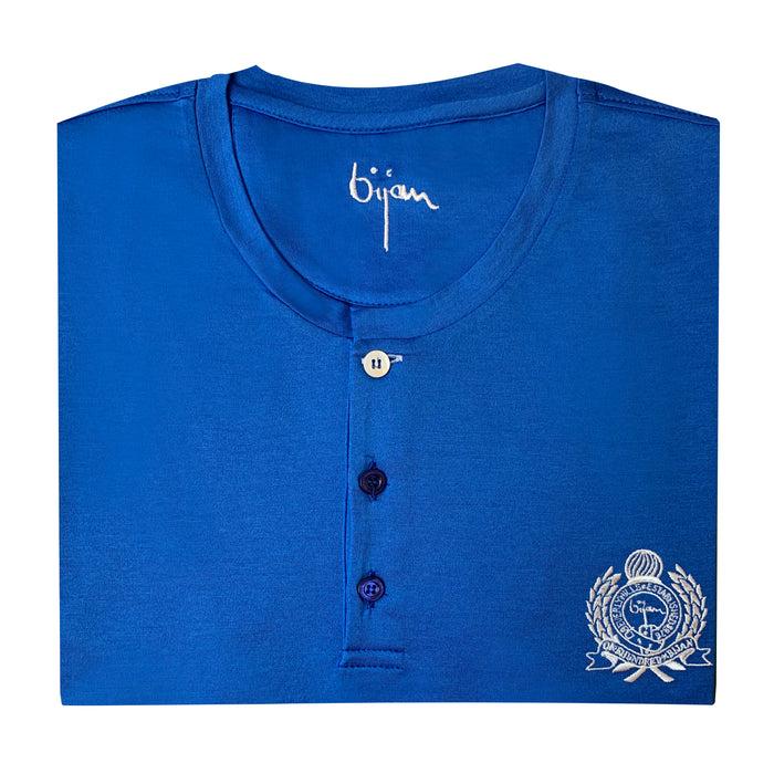 Bijan Blue Round Neck Short Sleeve T-Shirt With 3 Buttons