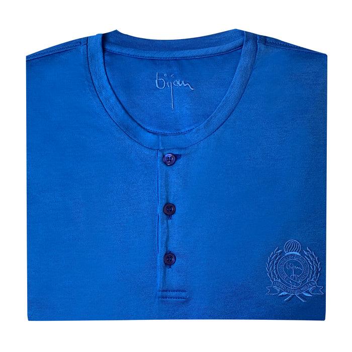 Bijan Blue Round Neck Short Sleeve T-Shirt With 3 Buttons