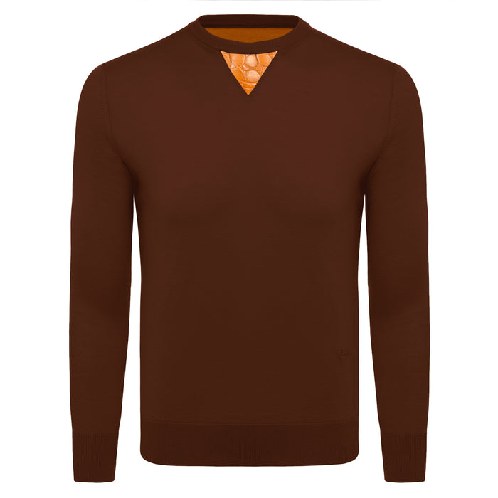 bijan Cashmere and Silk Brown Sweater with Alligator Detail