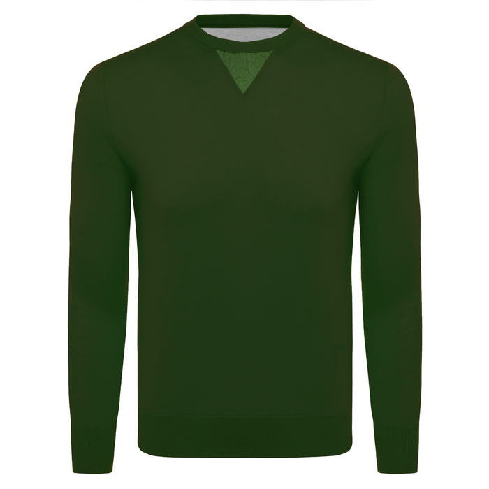 bijan Cashmere and Silk Dark Olive Sweater with Alligator Detail