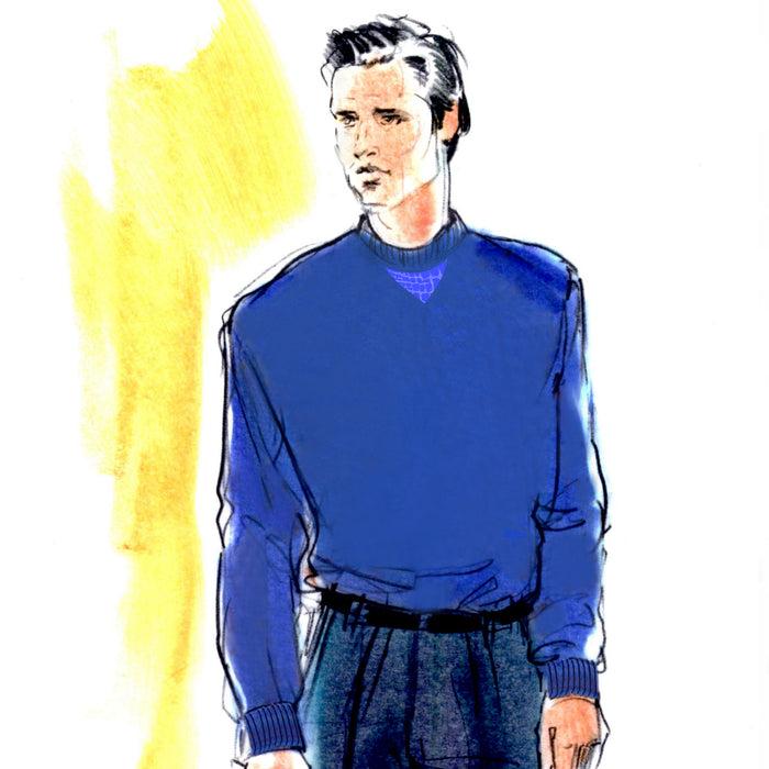 Bijan Cashmere And Silk French Blue Sweater With Alligator Detail