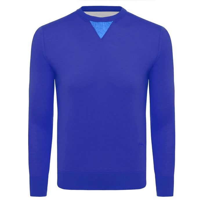 bijan Cashmere and Silk French Blue Sweater with Alligator Detail