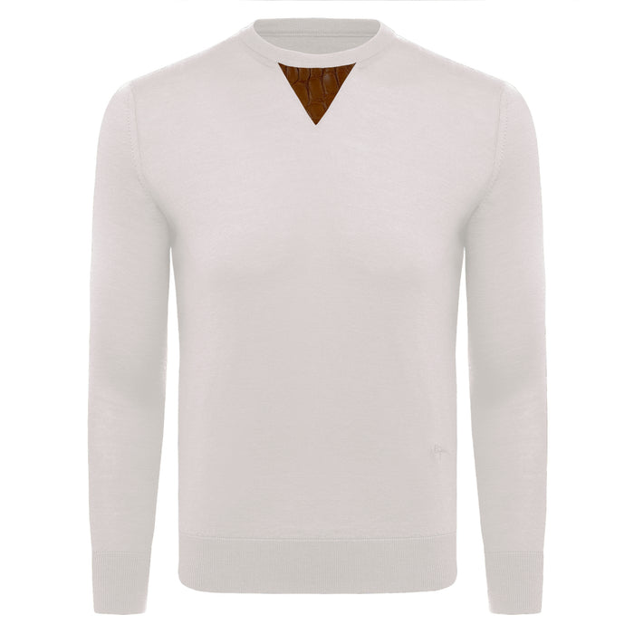 bijan Cashmere and Silk Off-White Sweater with Alligator Detail