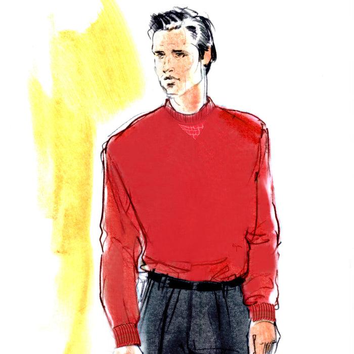 Bijan Cashmere And Silk Red Sweater With Alligator Detail