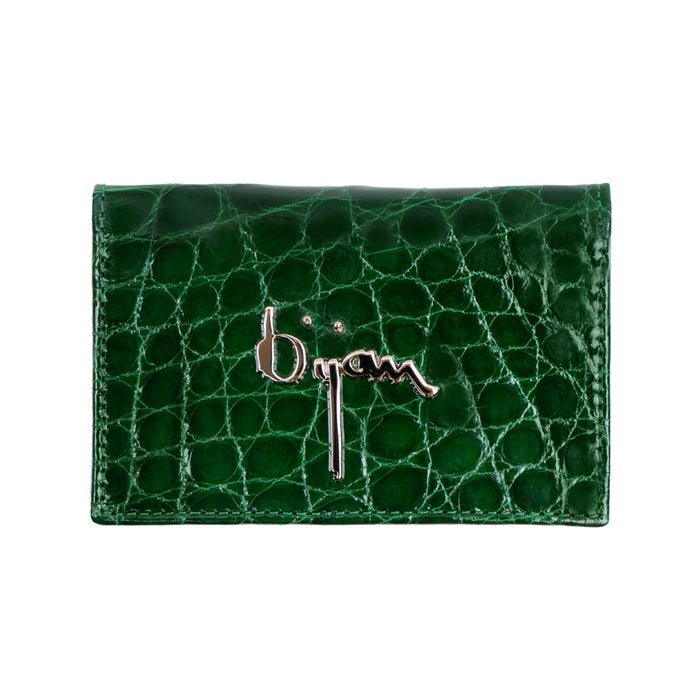 bijan Emerald Green with Green Interior Alligator Card Holder