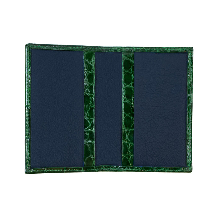 Bijan Emerald Green With Navy Interior Alligator Card Holder
