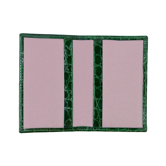 Bijan Emerald Green With Pink Interior Alligator Card Holder