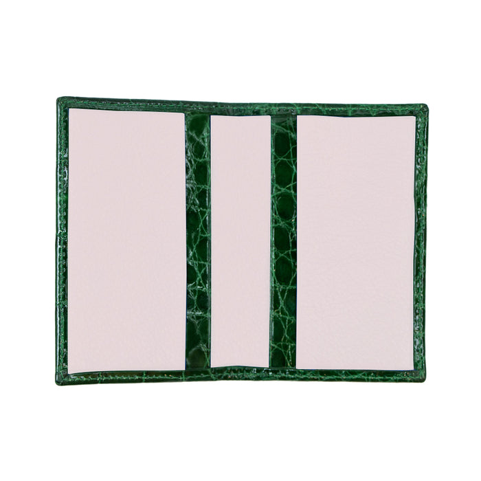 Bijan Emerald Green With White Interior Alligator Card Holder