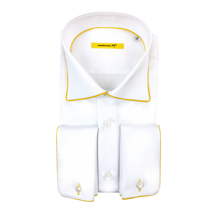 bijan French Cuff Dress Shirt with Bijan Yellow Piping Detail