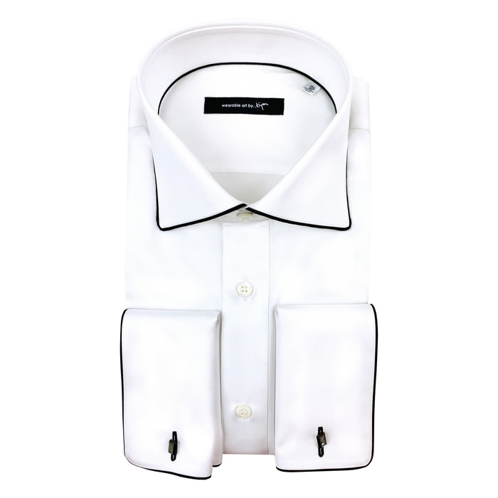 bijan French Cuff Dress Shirt with Black Piping Detail