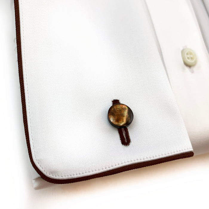 Bijan French Cuff Dress Shirt With Brown Piping Detail
