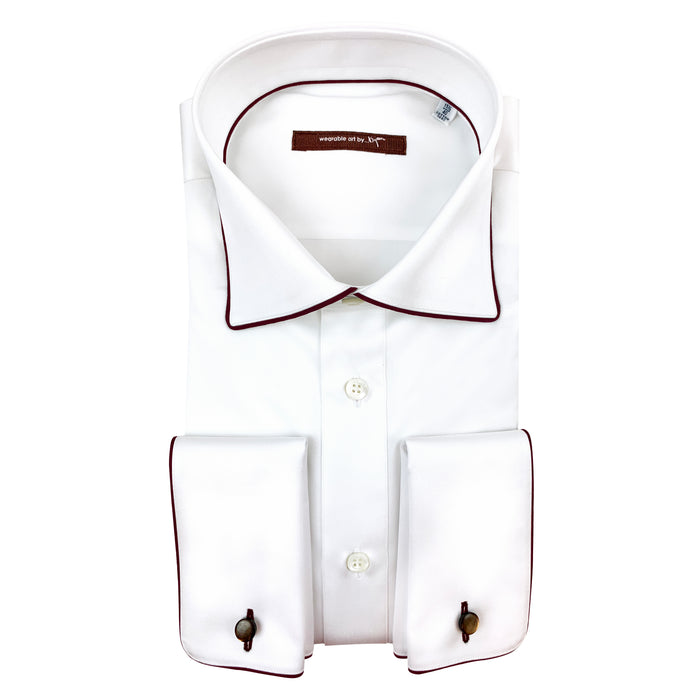 bijan French Cuff Dress Shirt with Brown Piping Detail