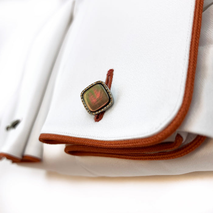 Bijan French Cuff Dress Shirt With Burnt Orange Piping Detail