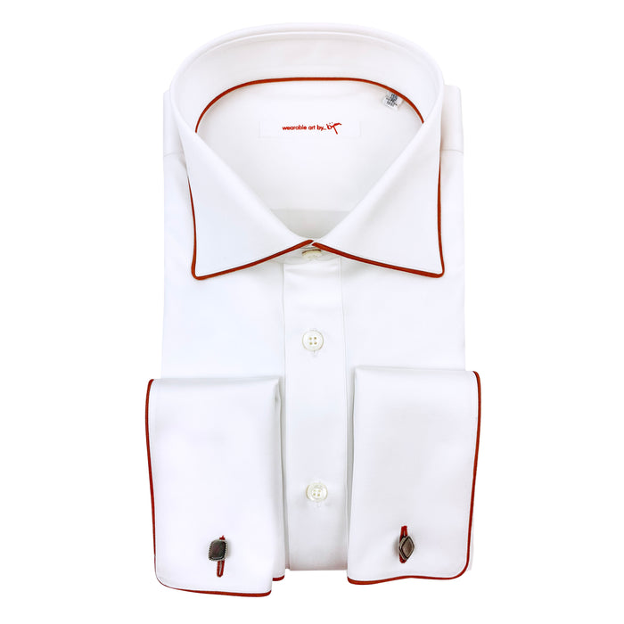 bijan French Cuff Dress Shirt with Burnt Orange Piping Detail